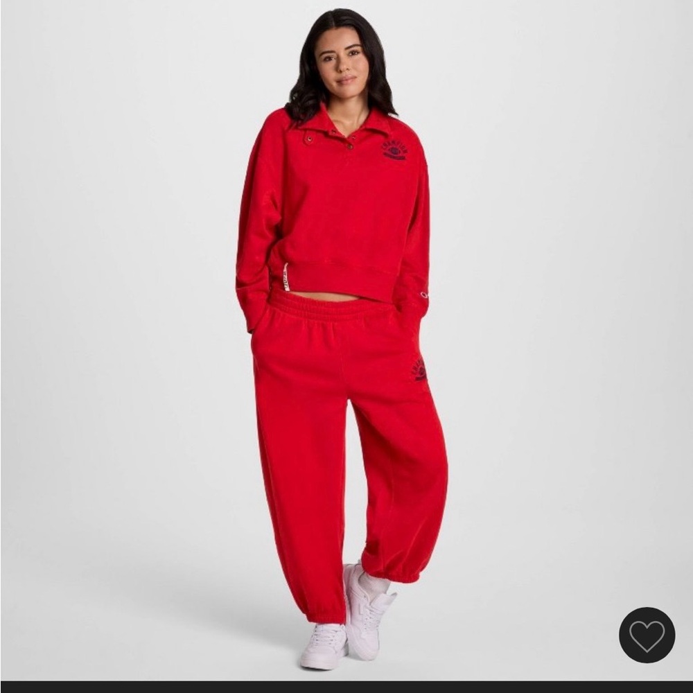 Champion Women's Long Sleeve Fleece
1/4 Snap Cropped Pullover - Red